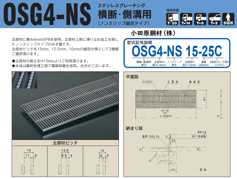 奥岡製作所 OSG4－NS ステンレスグレーチング 小田原鋼材（株）