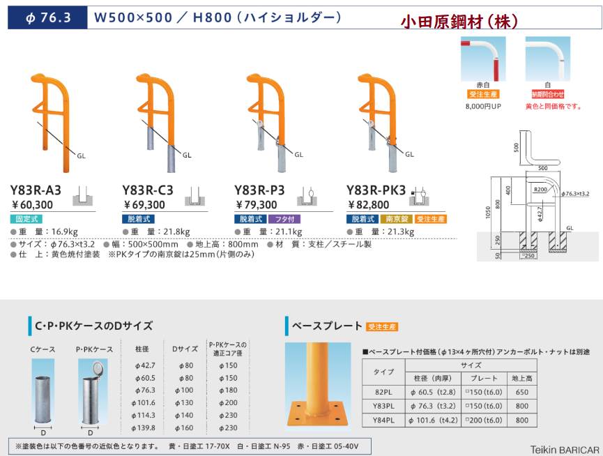 帝金 SY82-P バリカー横型 スタンダード ステンレスタイプ W750×H800 直径60.5mm 脱着式フタ付 - 1